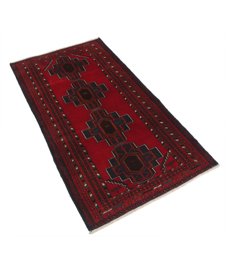 Red Afghan Baluchi Rug 2' 8" x 4' 10" Hand-Knotted | No. AT75379