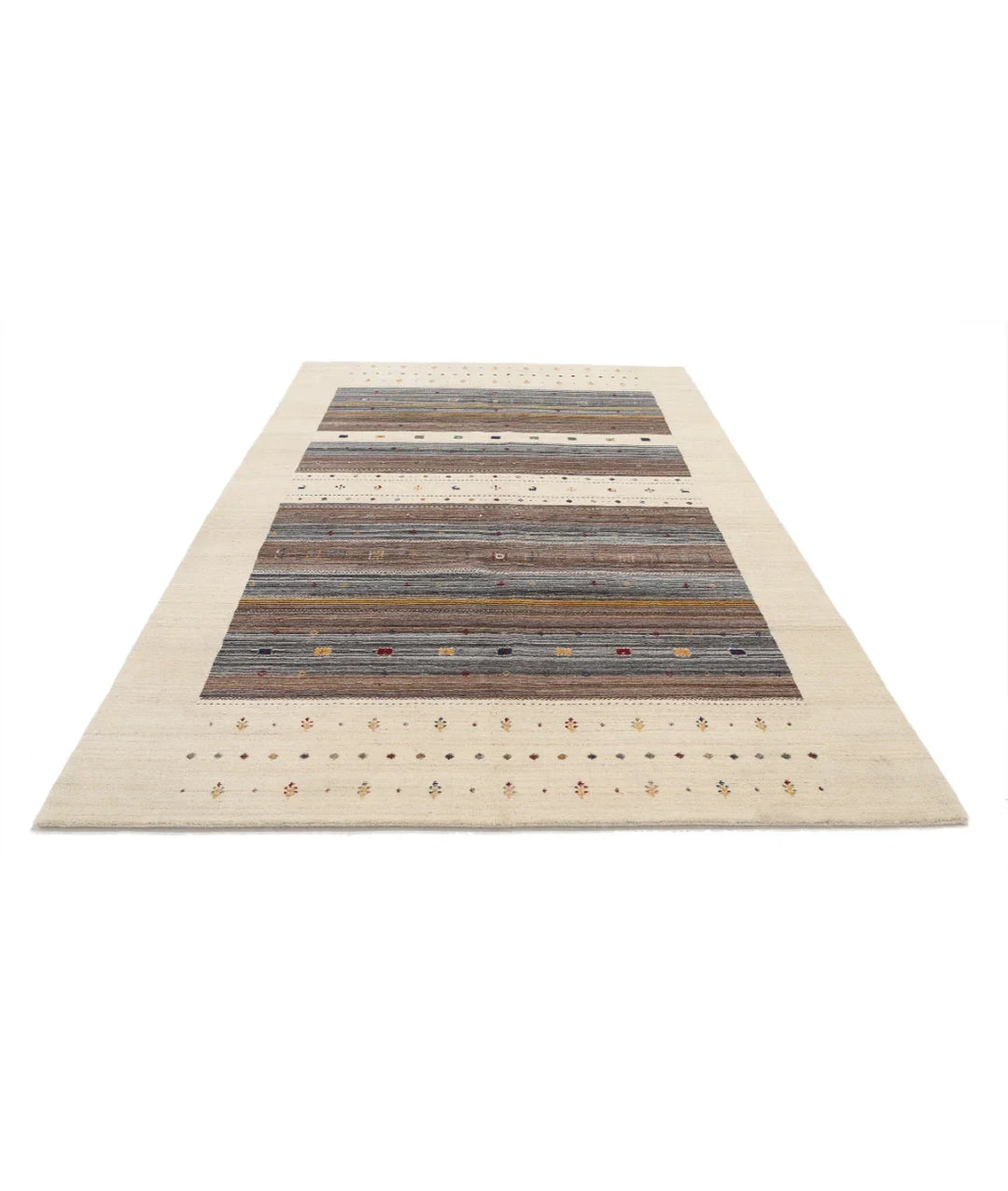 Ivory Indian Oriental Rug 6' 8" x 9' 10" Hand-Knotted | No. AT75422