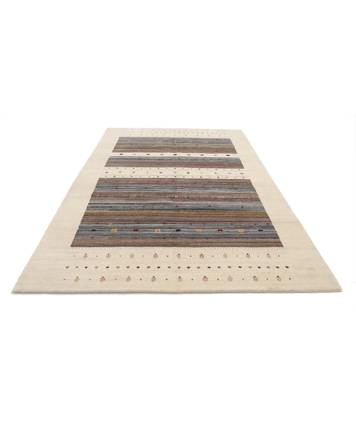 Ivory Indian Oriental Rug 6' 8" x 9' 10" Hand-Knotted | No. AT75422