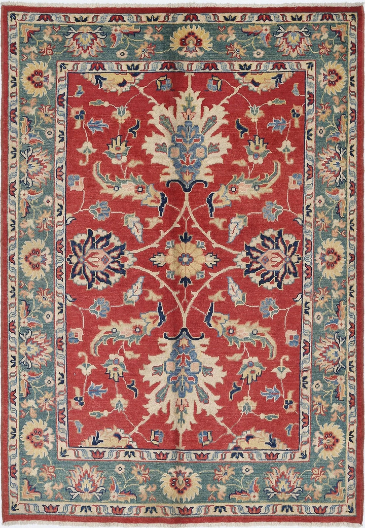 Red Afghan Ziegler Rug 4' 8" x 6' 9" Hand-Knotted | No. AT75425