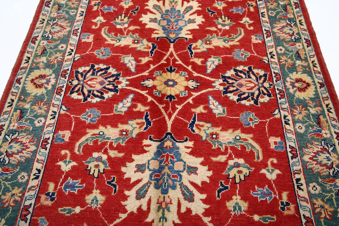 Red Afghan Ziegler Rug 4' 8" x 6' 9" Hand-Knotted | No. AT75425