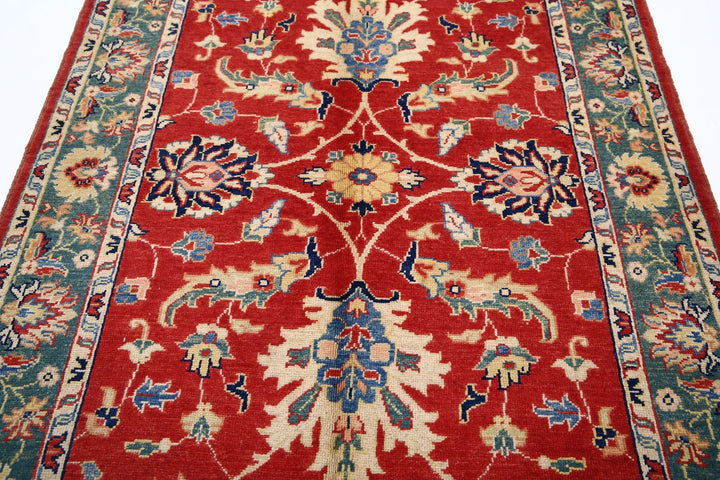 Red Afghan Ziegler Rug 4' 8" x 6' 9" Hand-Knotted | No. AT75425