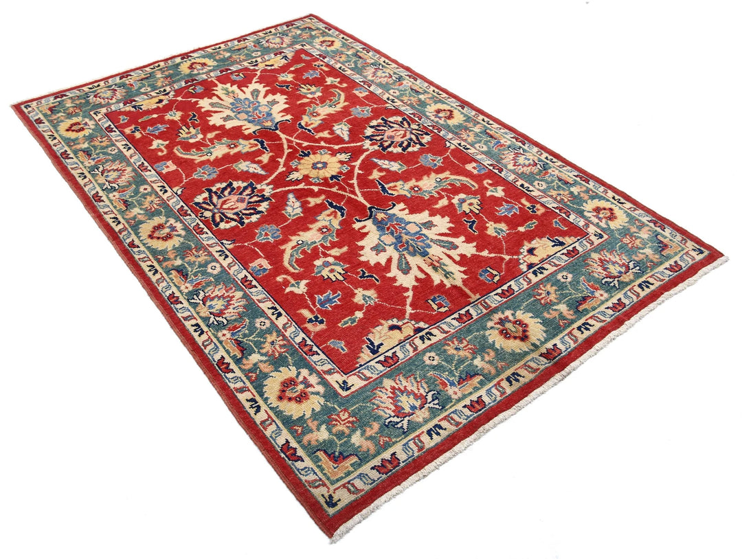 Red Afghan Ziegler Rug 4' 8" x 6' 9" Hand-Knotted | No. AT75425