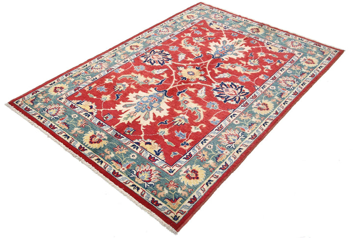 Red Afghan Ziegler Rug 4' 8" x 6' 9" Hand-Knotted | No. AT75425