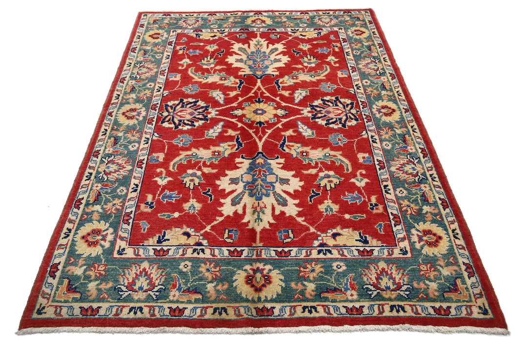 Red Afghan Ziegler Rug 4' 8" x 6' 9" Hand-Knotted | No. AT75425