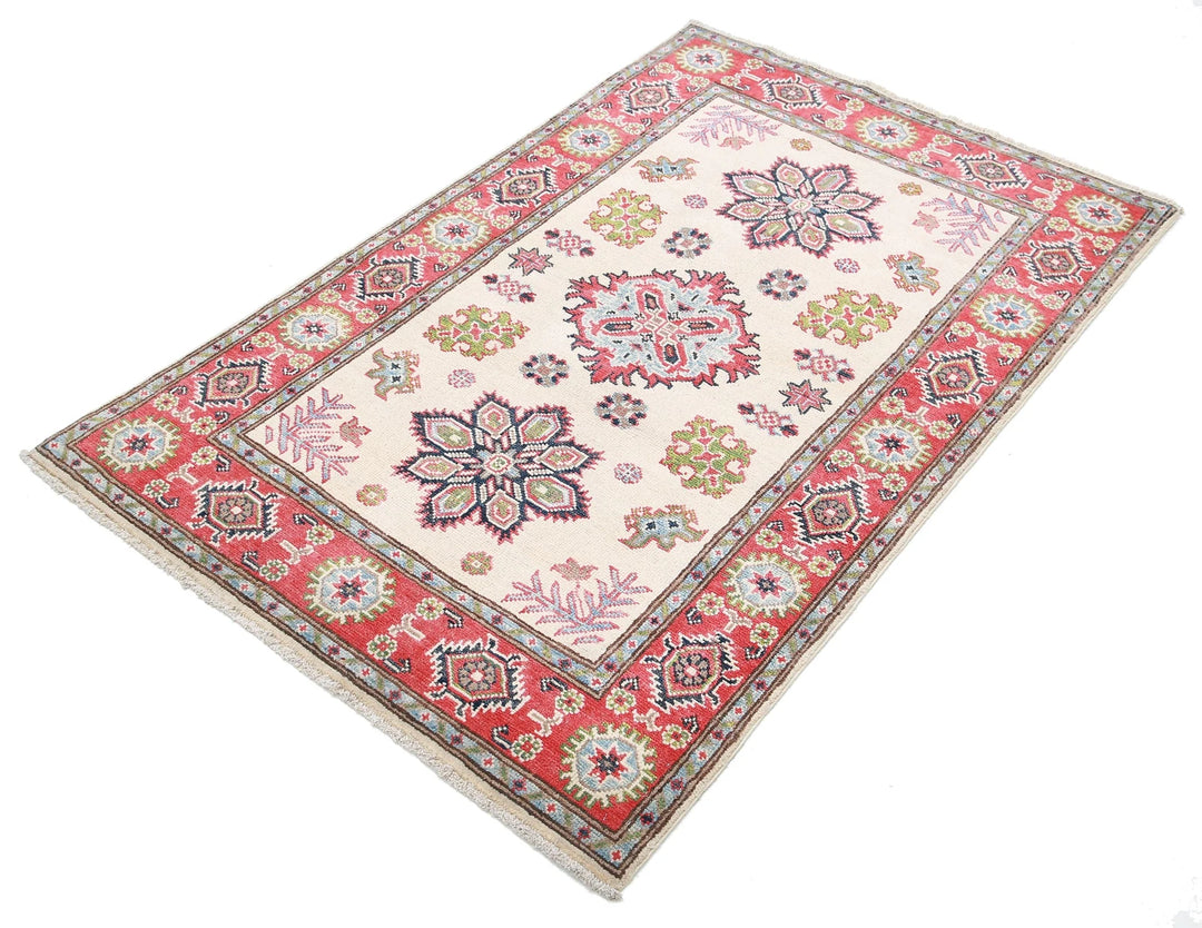 Afghan Kazak Rug 3' 3" x 5' 1" Hand-Knotted | No. AT75441