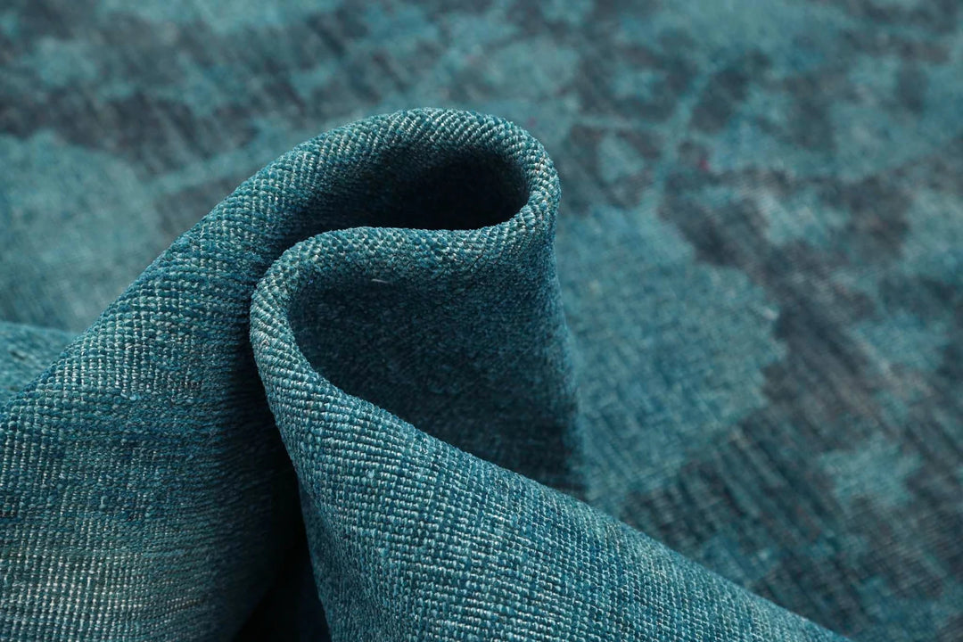 Teal Afghan Overdye Rug 9' 9" x 25' 0" Hand-Knotted | No. AT75454