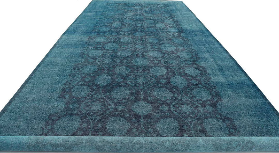 Teal Afghan Overdye Rug 9' 9" x 25' 0" Hand-Knotted | No. AT75454
