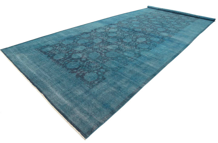 Teal Afghan Overdye Rug 9' 9" x 25' 0" Hand-Knotted | No. AT75454