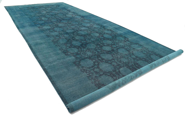Teal Afghan Overdye Rug 9' 9" x 25' 0" Hand-Knotted | No. AT75454