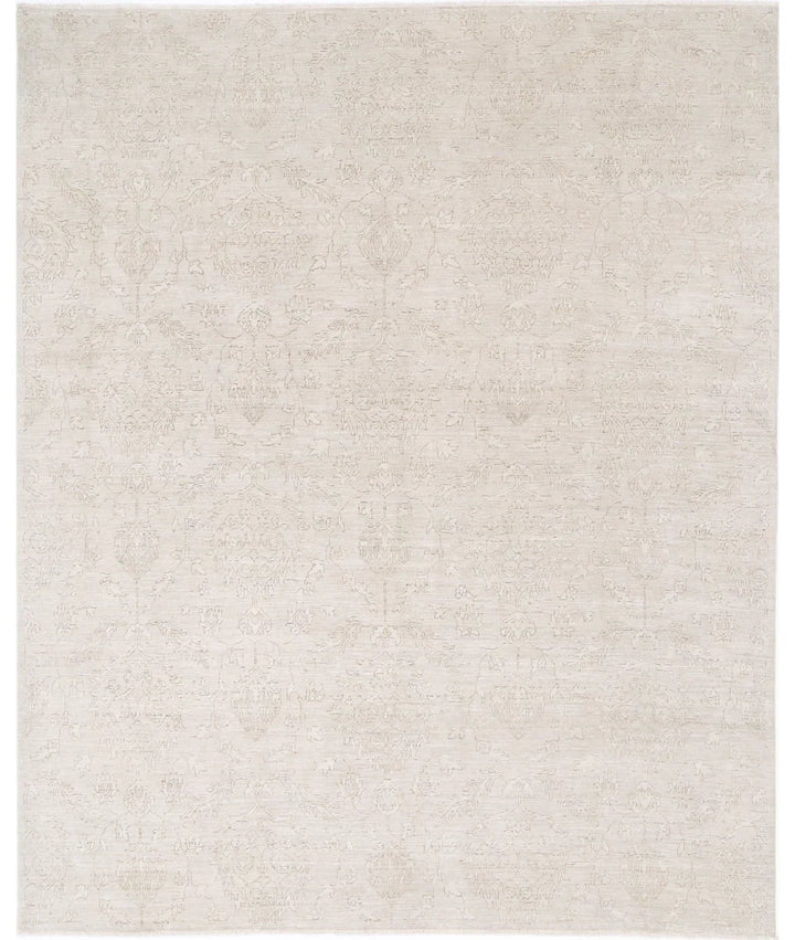 Beige Afghan Tabriz Rug 8' 0" x 9' 11" Hand-Knotted | No. AT75601