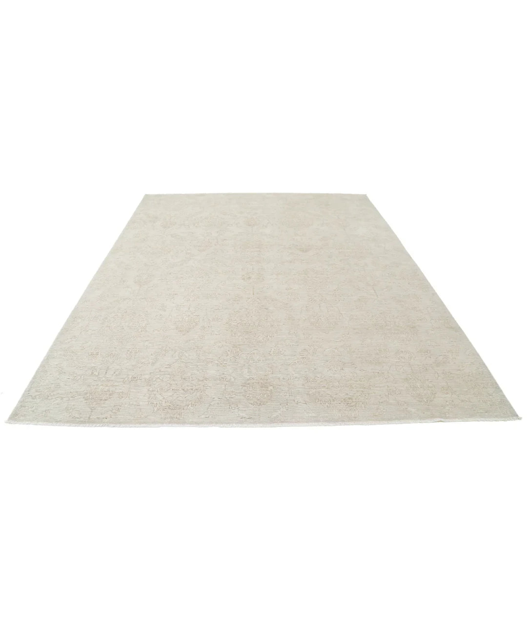 Beige Afghan Tabriz Rug 8' 0" x 9' 11" Hand-Knotted | No. AT75601