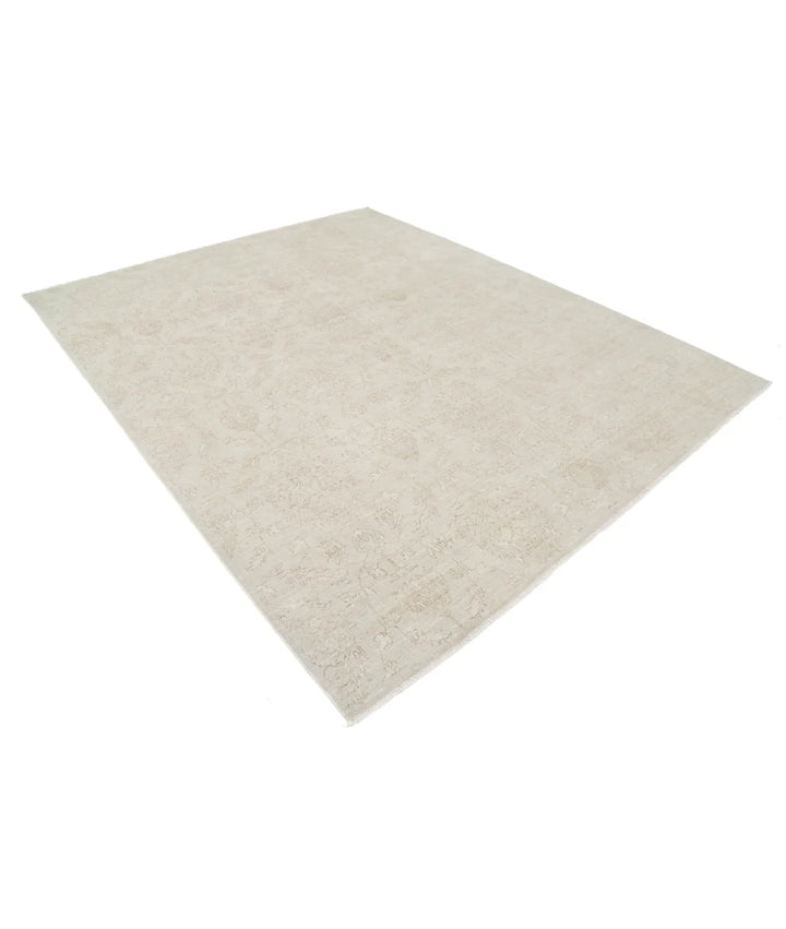 Beige Afghan Tabriz Rug 8' 0" x 9' 11" Hand-Knotted | No. AT75601