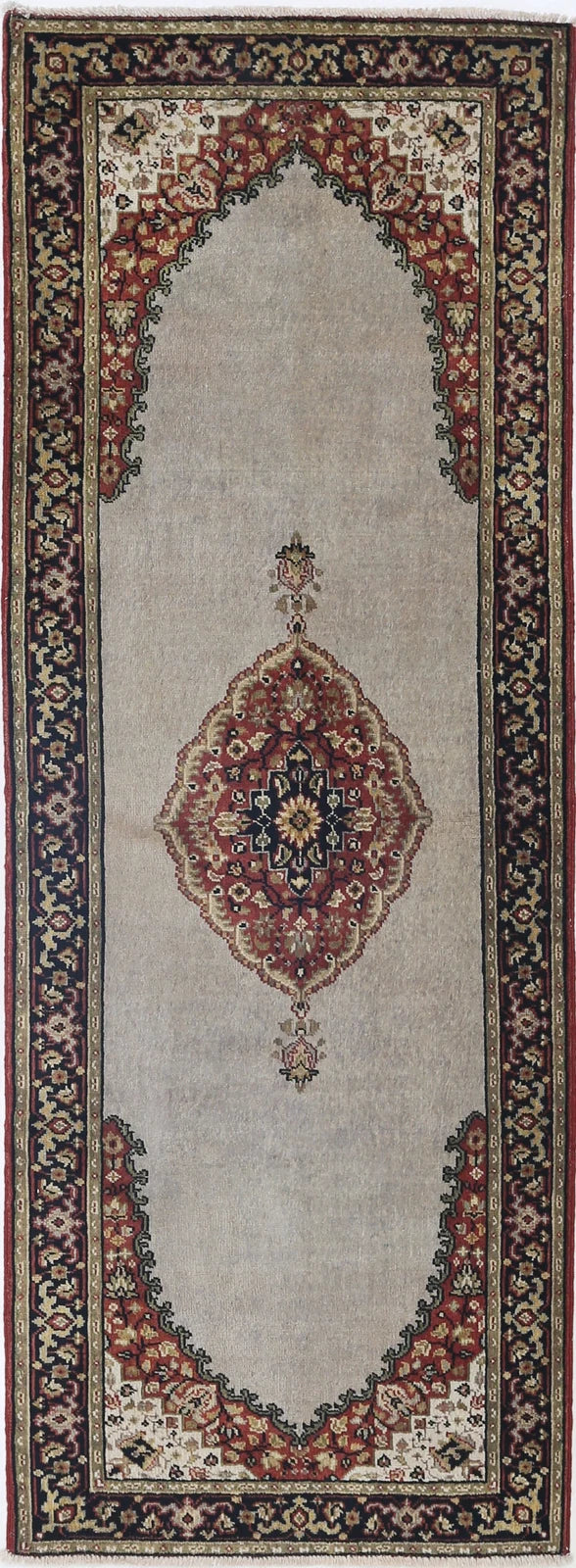 Grey Blue Indian Ziegler Rug 2' 3" x 6' 7" Hand-Knotted | No. AT75676