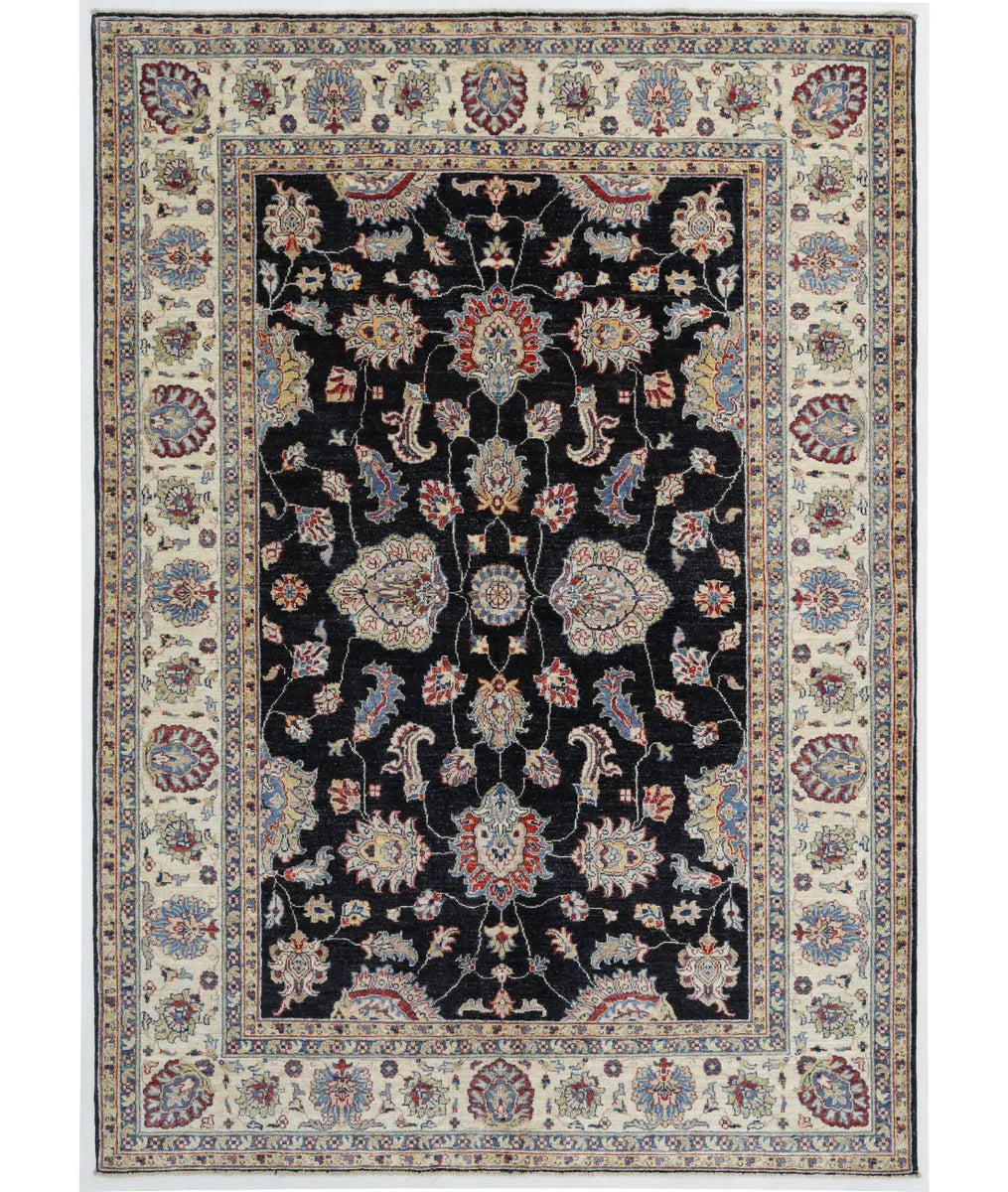 Black Afghan Ziegler Rug 5'6" x 7'9" Hand-Knotted | No. AT758330