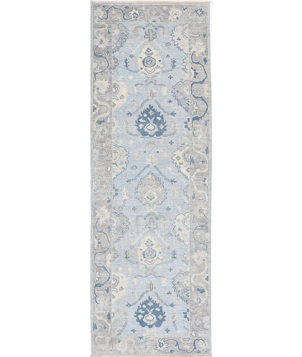 Blue Afghan Oushak Rug 3' 2" x 9' 7" Hand-Knotted | No. AT760064