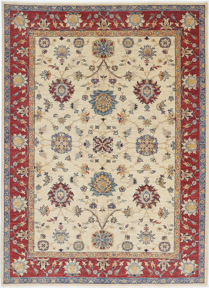 Ivory Afghan Ziegler Rug 5' 9" x 7' 9" Hand-Knotted | No. AT76042