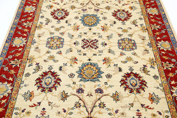 Ivory Afghan Ziegler Rug 5' 9" x 7' 9" Hand-Knotted | No. AT76042