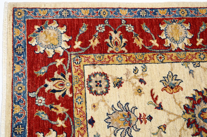 Ivory Afghan Ziegler Rug 5' 9" x 7' 9" Hand-Knotted | No. AT76042
