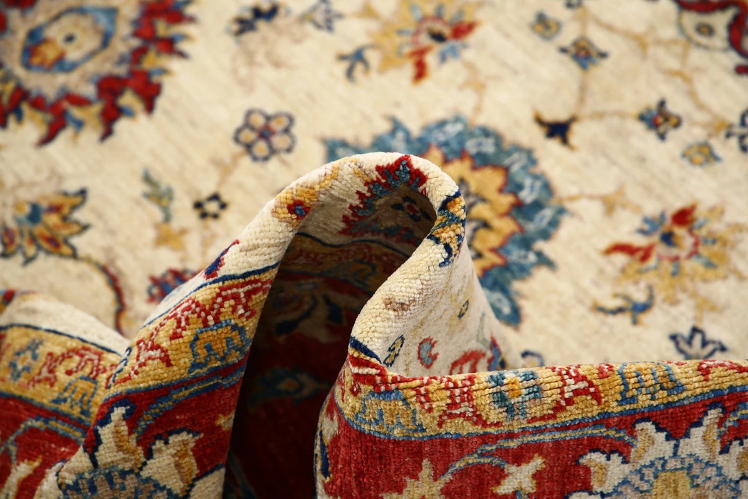 Ivory Afghan Ziegler Rug 5' 9" x 7' 9" Hand-Knotted | No. AT76042