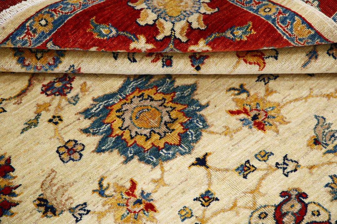 Ivory Afghan Ziegler Rug 5' 9" x 7' 9" Hand-Knotted | No. AT76042