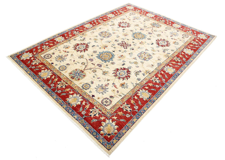 Ivory Afghan Ziegler Rug 5' 9" x 7' 9" Hand-Knotted | No. AT76042