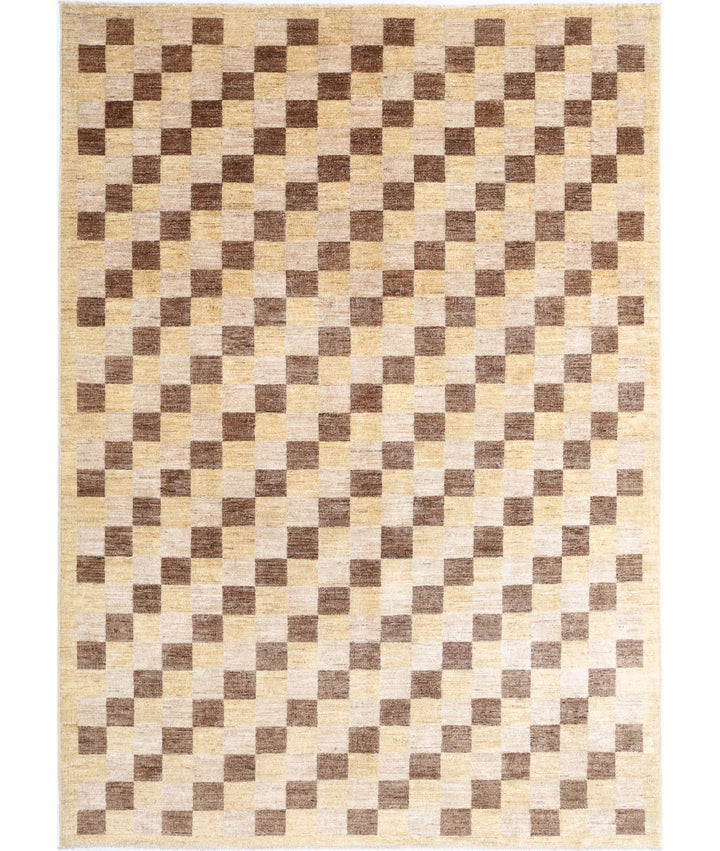 Beige Afghan Modcar Rug 6' 9" x 9' 7" Hand-Knotted | No. AT76076