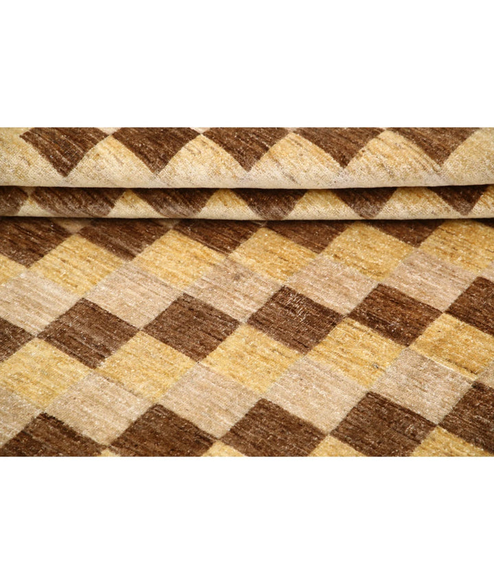 Beige Afghan Modcar Rug 6' 9" x 9' 7" Hand-Knotted | No. AT76076