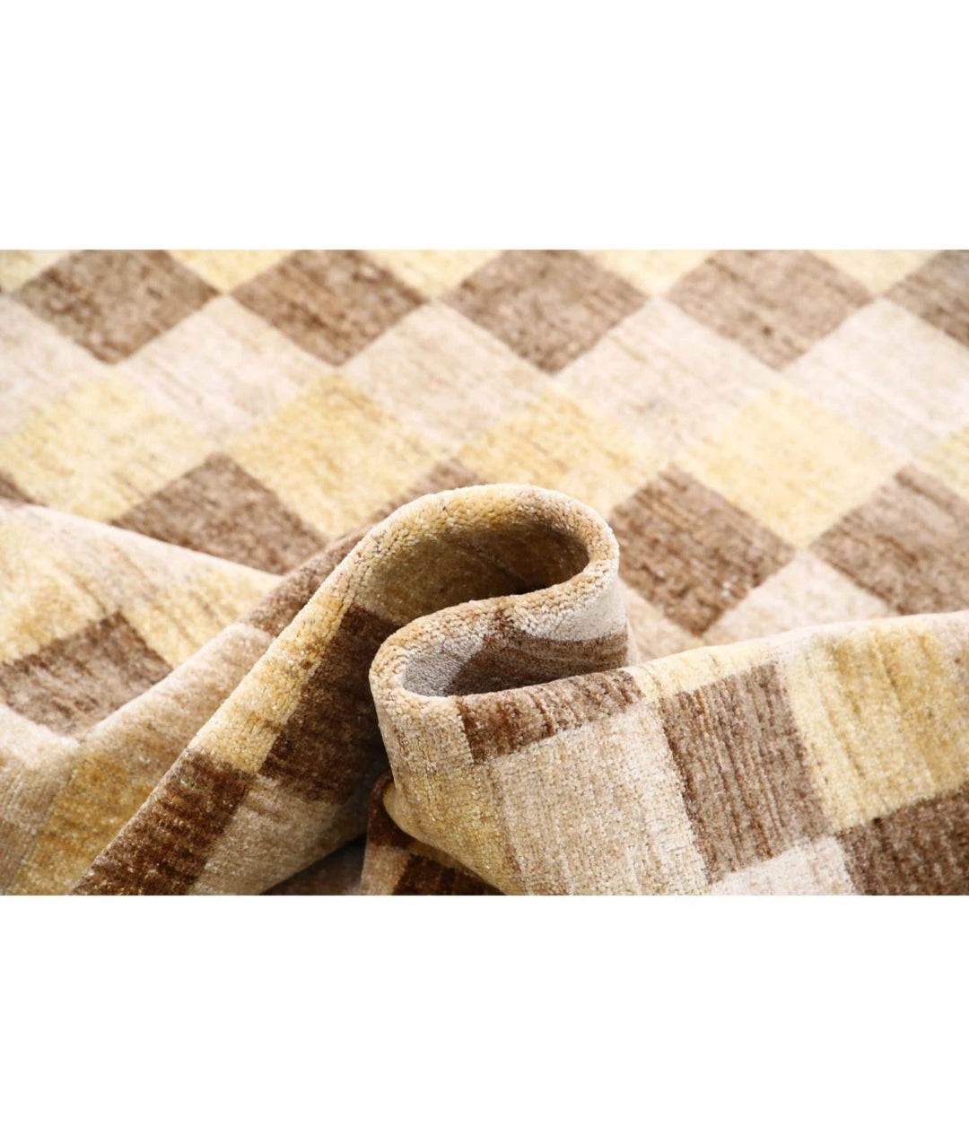Beige Afghan Modcar Rug 6' 9" x 9' 7" Hand-Knotted | No. AT76076