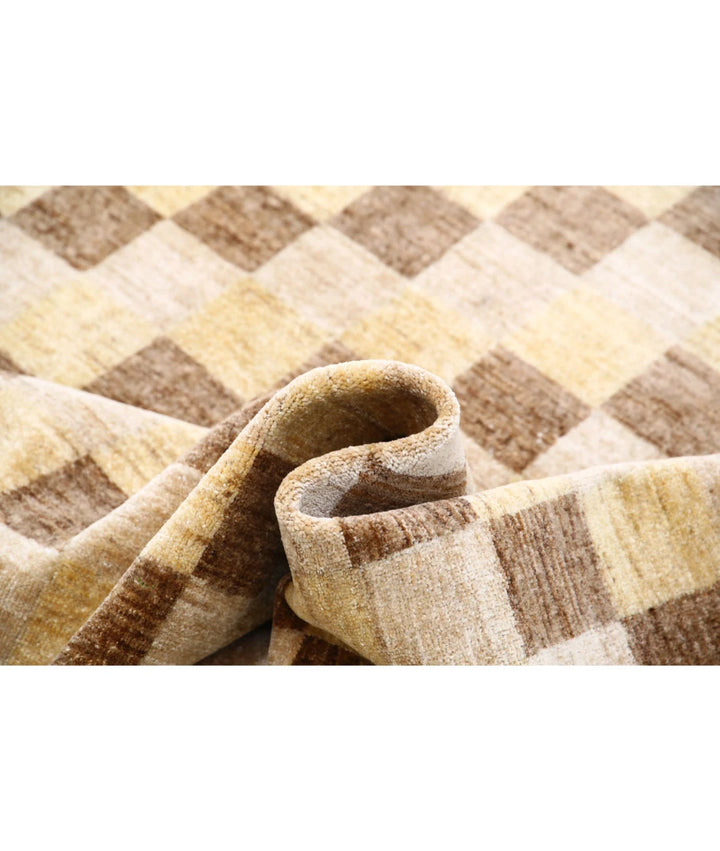 Beige Afghan Modcar Rug 6' 9" x 9' 7" Hand-Knotted | No. AT76076