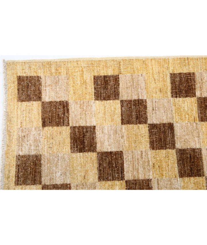 Beige Afghan Modcar Rug 6' 9" x 9' 7" Hand-Knotted | No. AT76076