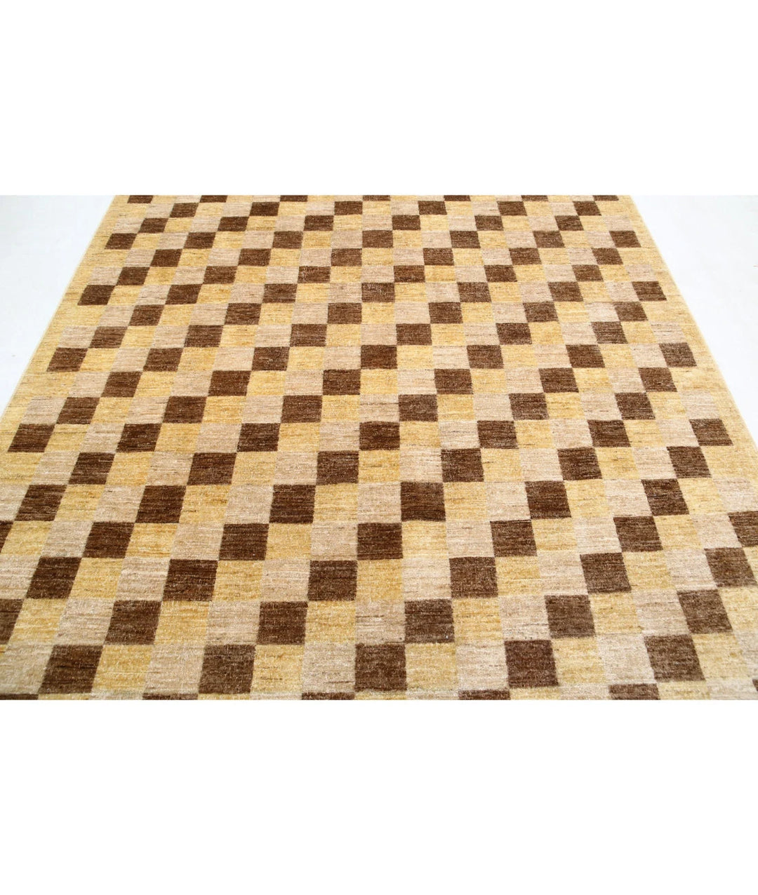 Beige Afghan Modcar Rug 6' 9" x 9' 7" Hand-Knotted | No. AT76076