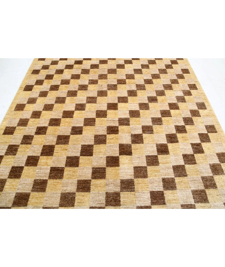 Beige Afghan Modcar Rug 6' 9" x 9' 7" Hand-Knotted | No. AT76076