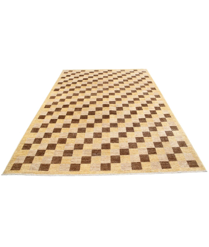 Beige Afghan Modcar Rug 6' 9" x 9' 7" Hand-Knotted | No. AT76076