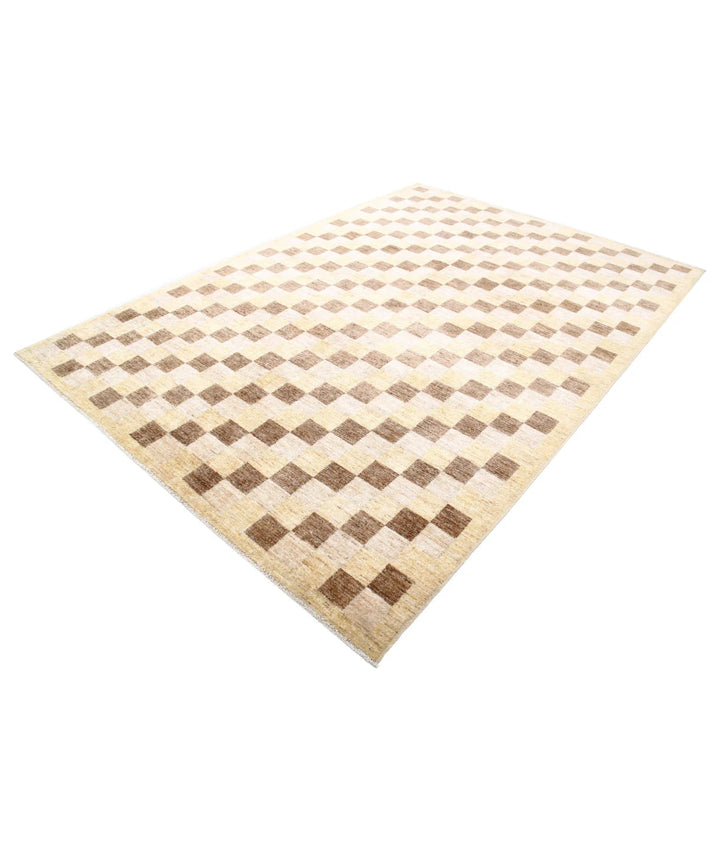 Beige Afghan Modcar Rug 6' 9" x 9' 7" Hand-Knotted | No. AT76076