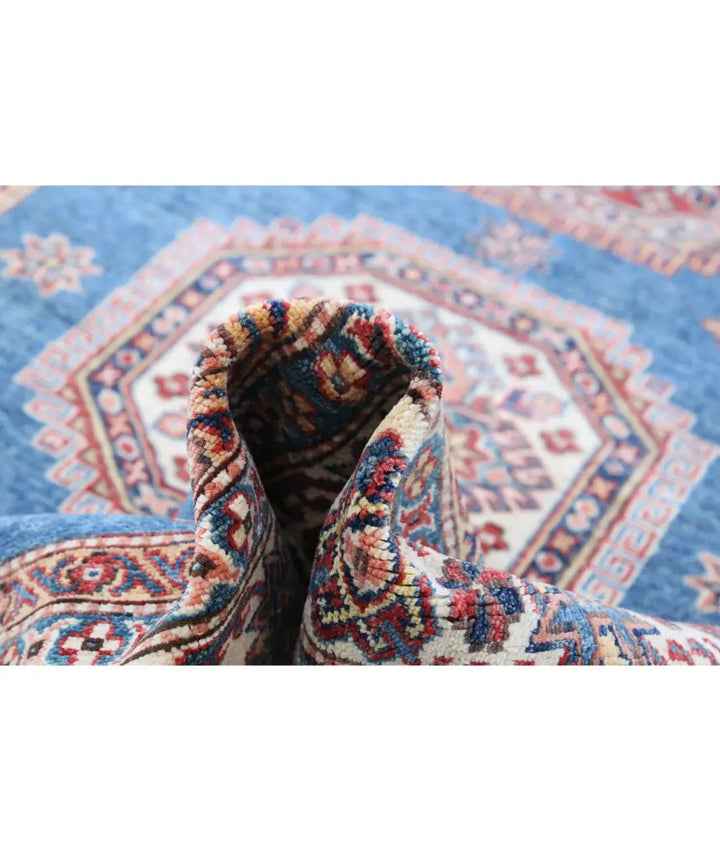 Blue Afghan Kazak Rug 4' 10" x 6' 10" Hand-Knotted | No. AT760831