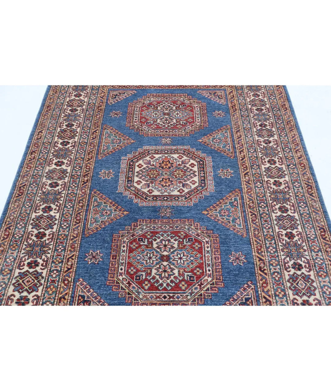 Blue Afghan Kazak Rug 4' 10" x 6' 10" Hand-Knotted | No. AT760831