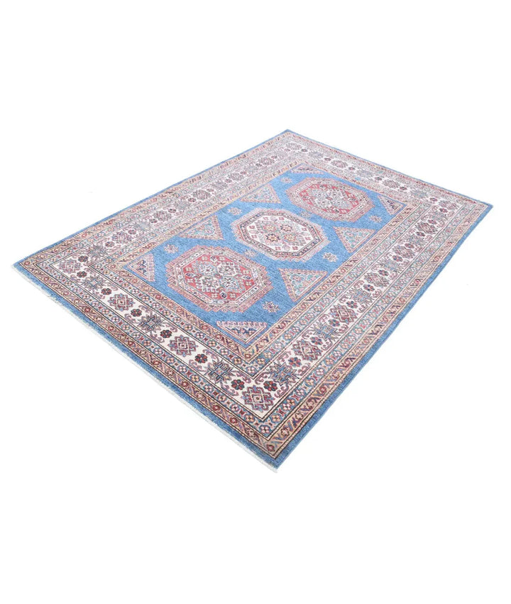 Blue Afghan Kazak Rug 4' 10" x 6' 10" Hand-Knotted | No. AT760831