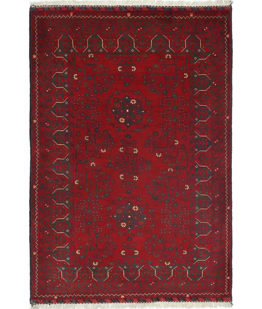 Red Afghan Tribal Rug 3' 3" x 4' 8" Hand-Knotted