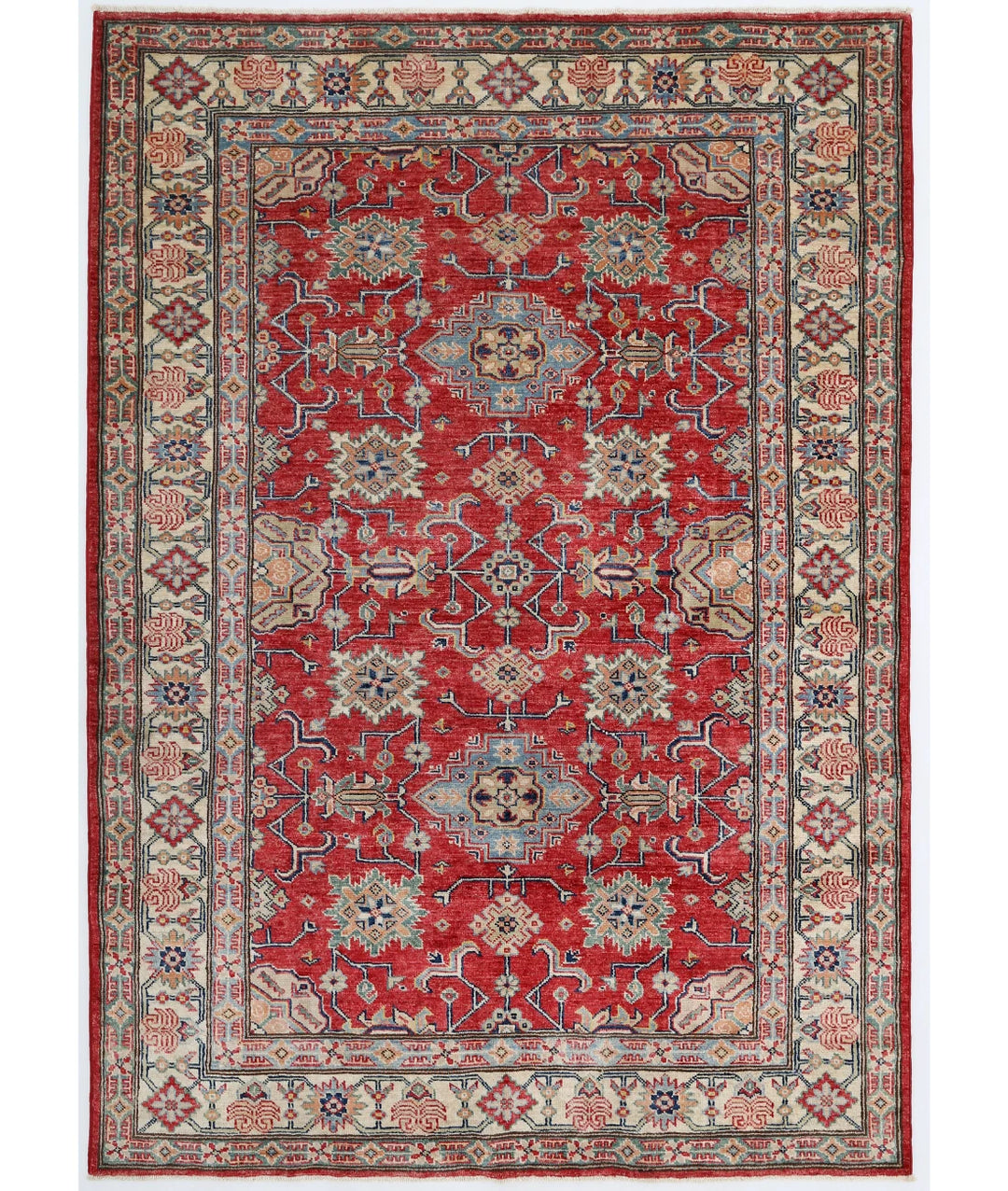 Afghan Kazak Rug 4' 9" x 6' 8" Hand-Knotted | No. AT76305
