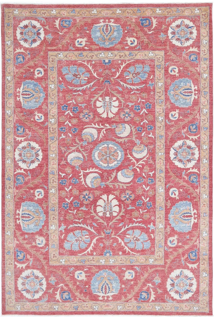 Afghan Ziegler Suzani Rug 6' 7" x 9' 10" Hand-Knotted | No. AT76443
