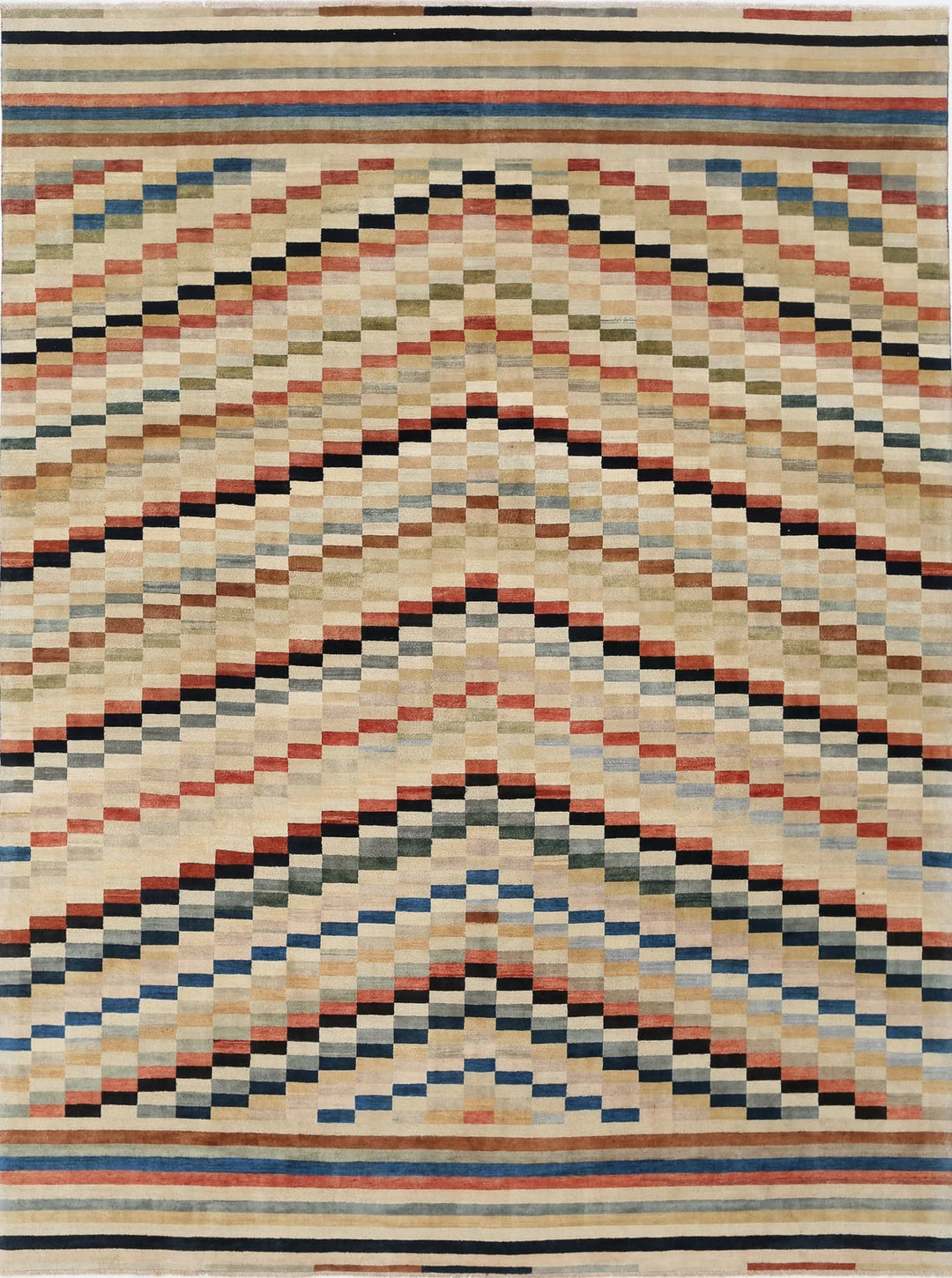 Multicolor Indian Oriental Rug 8'11" x 11'11" Hand-Knotted