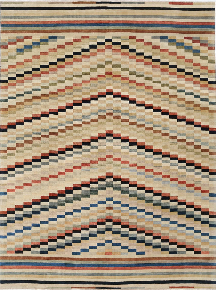 Multicolor Indian Oriental Rug 8'11" x 11'11" Hand-Knotted