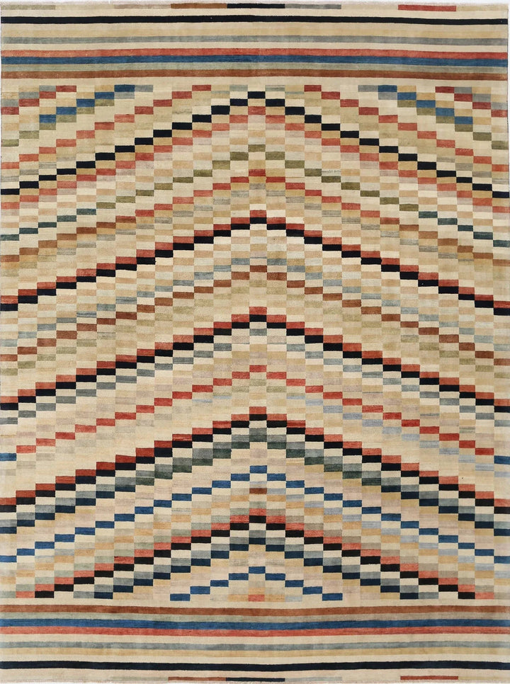 Multicolor Indian Oriental Rug 8'11" x 11'11" Hand-Knotted | No. AT76551
