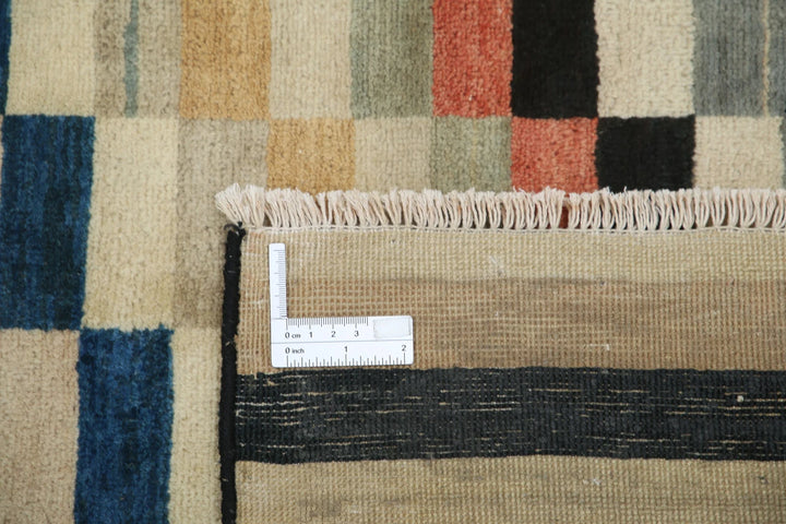 Multicolor Indian Oriental Rug 8'11" x 11'11" Hand-Knotted detail