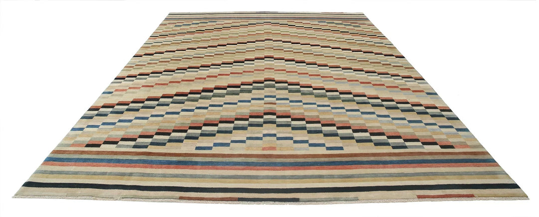 Multicolor Indian Oriental Rug 8'11" x 11'11" Hand-Knotted | No. AT76551