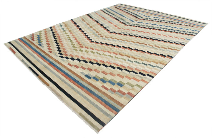 Multicolor Indian Oriental Rug 8'11" x 11'11" Hand-Knotted pattern