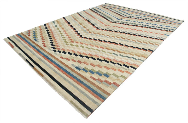 Multicolor Indian Oriental Rug 8'11" x 11'11" Hand-Knotted | No. AT76551