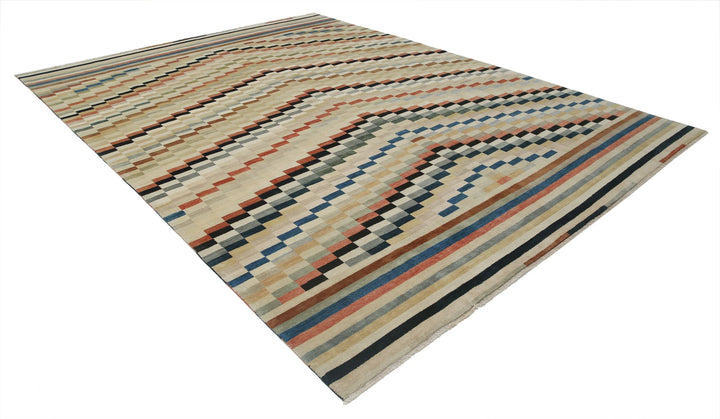 Multicolor Indian Oriental Rug 8'11" x 11'11" Hand-Knotted border