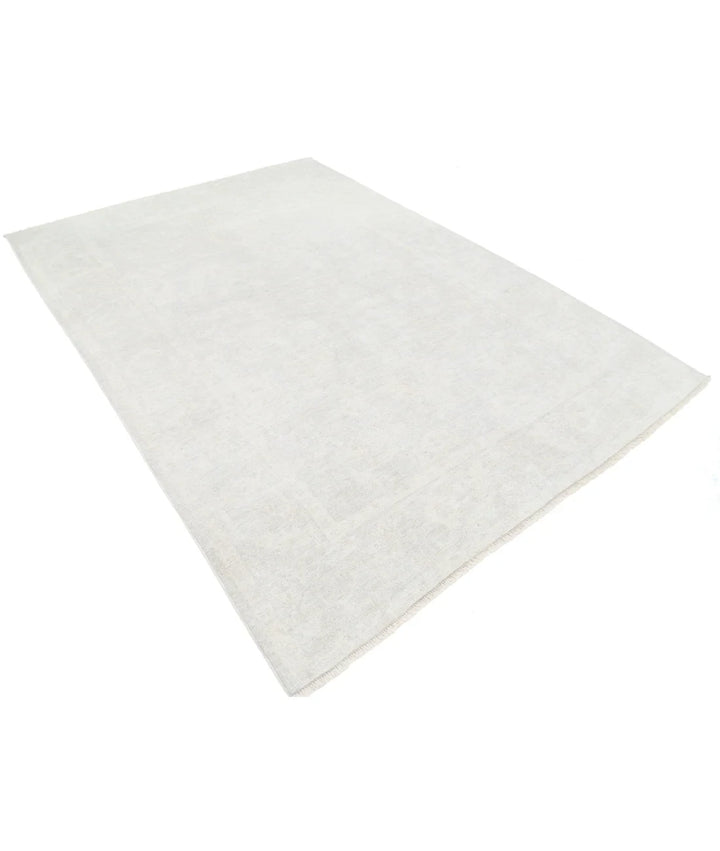 Ivory Afghan Oushak Rug 6'5" x 9'0" Hand-Knotted | No. AT765927
